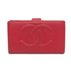 CHANEL Red Lambskin Leather Logo Wallet